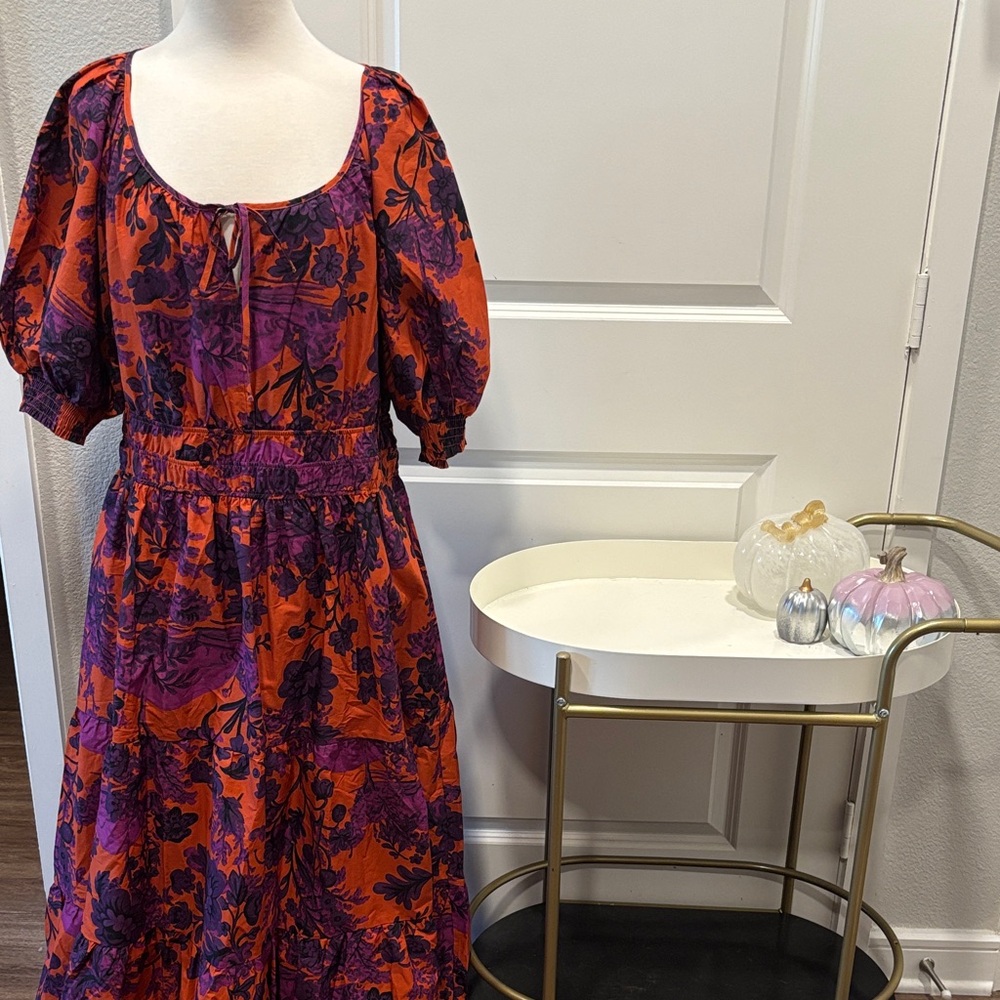 NWT Anthropologie Orange and Purple Floral Tiered Maxi Dress